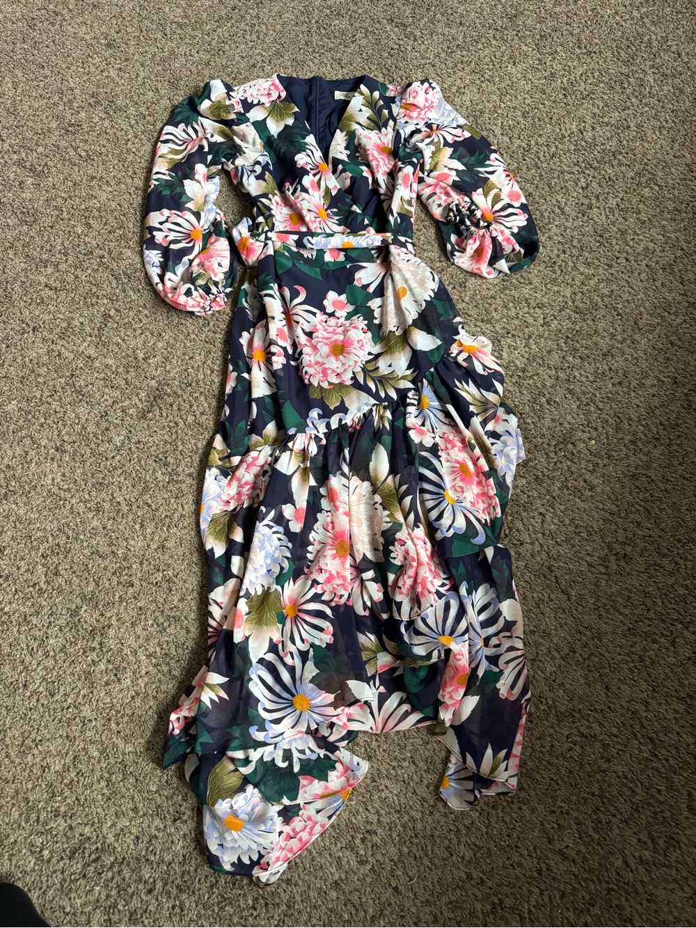 Eliza J Navy Maxi Dress with Pink & White Floral Print